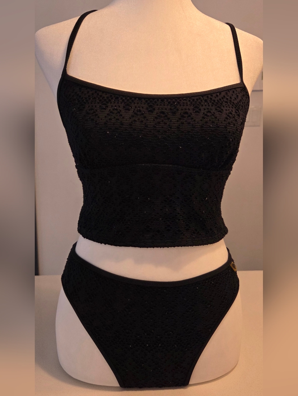 Black Lace Tankini Crop Top